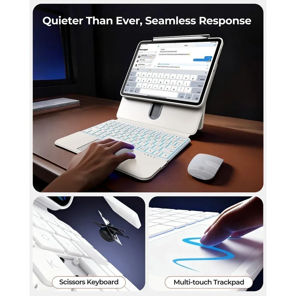Title: Clear 360° Rotating Keyboard Case for iPad Air 13 M4/M2 & Pro 12.9 - Whi